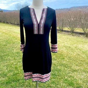 White House Black Market Embroidered V Neck Black Dress